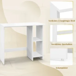 Kleiner Schreibtisch Computertisch mit Verstellbarer Ablage PC-Tisch 80 x 39,5 x 73,5 cm Weiß