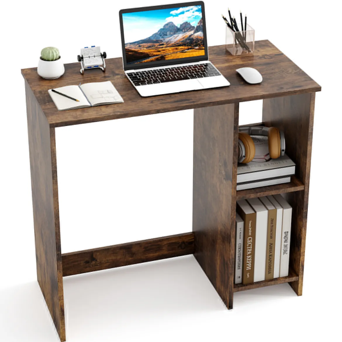 Kleiner Schreibtisch mit 2 Fächern Computertisch Bürotisch PC-Tisch 80 x 40 x 74 cm Weiß/Braun/Natur/Schwarz