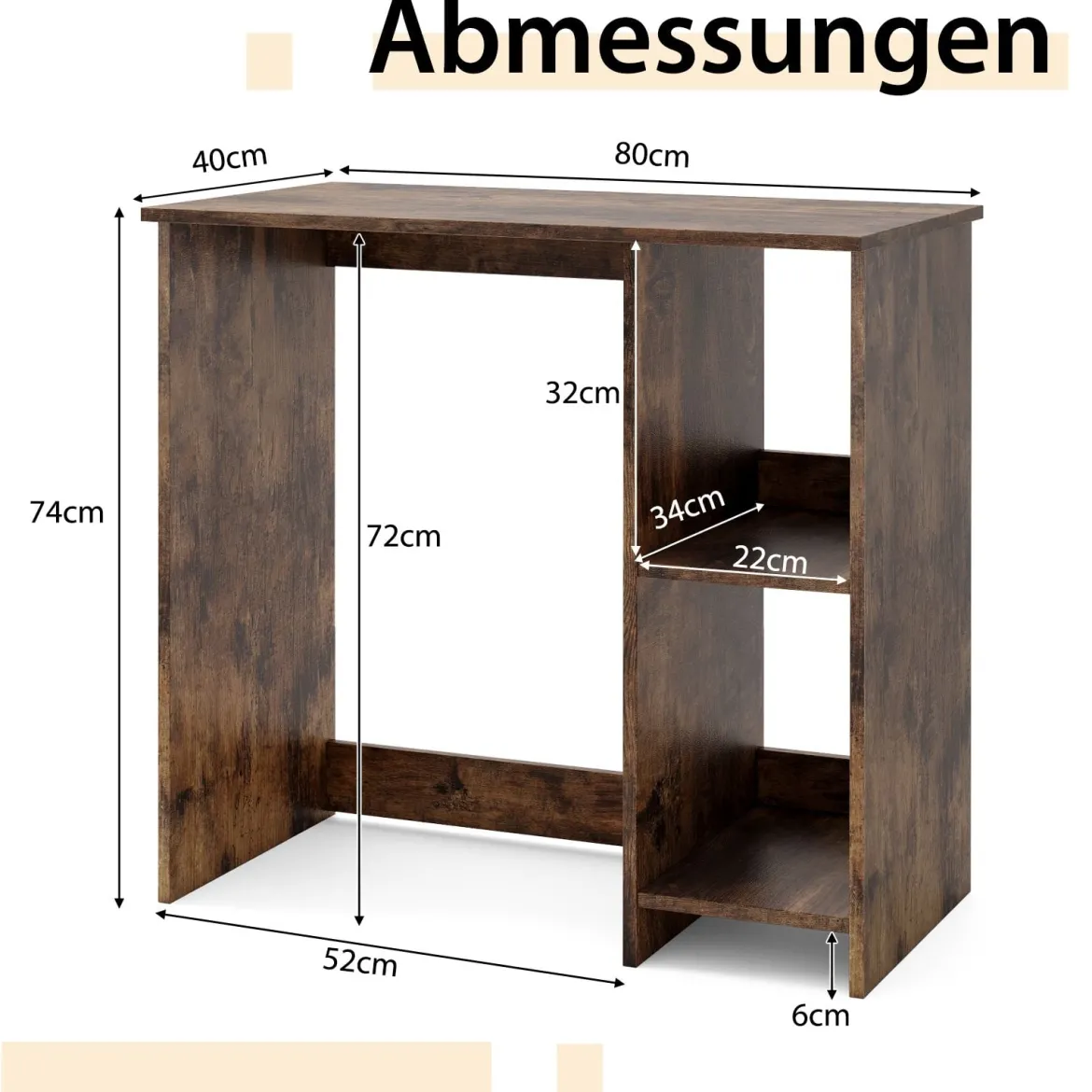 Kleiner Schreibtisch mit 2 Fächern Computertisch Bürotisch PC-Tisch 80 x 40 x 74 cm Weiß/Braun/Natur/Schwarz