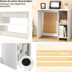 Kleiner Schreibtisch mit 2 Fächern Computertisch Bürotisch PC-Tisch 80 x 40 x 74 cm Weiß/Braun/Natur/Schwarz