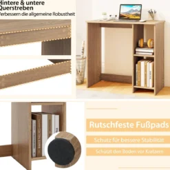 Kleiner Schreibtisch mit 2 Fächern Computertisch Bürotisch PC-Tisch 80 x 40 x 74 cm Weiß/Braun/Natur/Schwarz