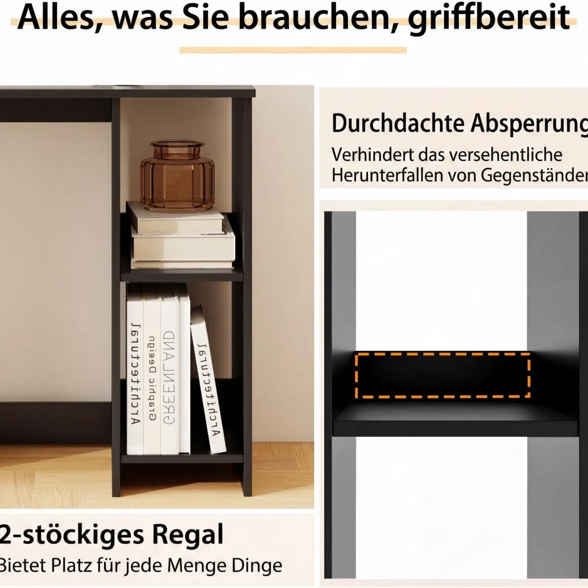 Kleiner Schreibtisch mit 2 Fächern Computertisch Bürotisch PC-Tisch 80 x 40 x 74 cm Weiß/Braun/Natur/Schwarz