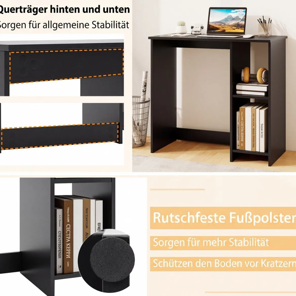 Kleiner Schreibtisch mit 2 Fächern Computertisch Bürotisch PC-Tisch 80 x 40 x 74 cm Weiß/Braun/Natur/Schwarz