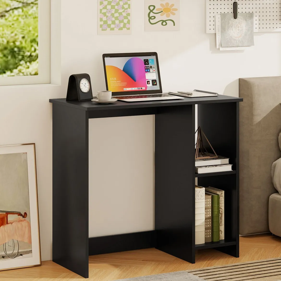 Kleiner Schreibtisch mit 2 Fächern Computertisch Bürotisch PC-Tisch 80 x 40 x 74 cm Weiß/Braun/Natur/Schwarz