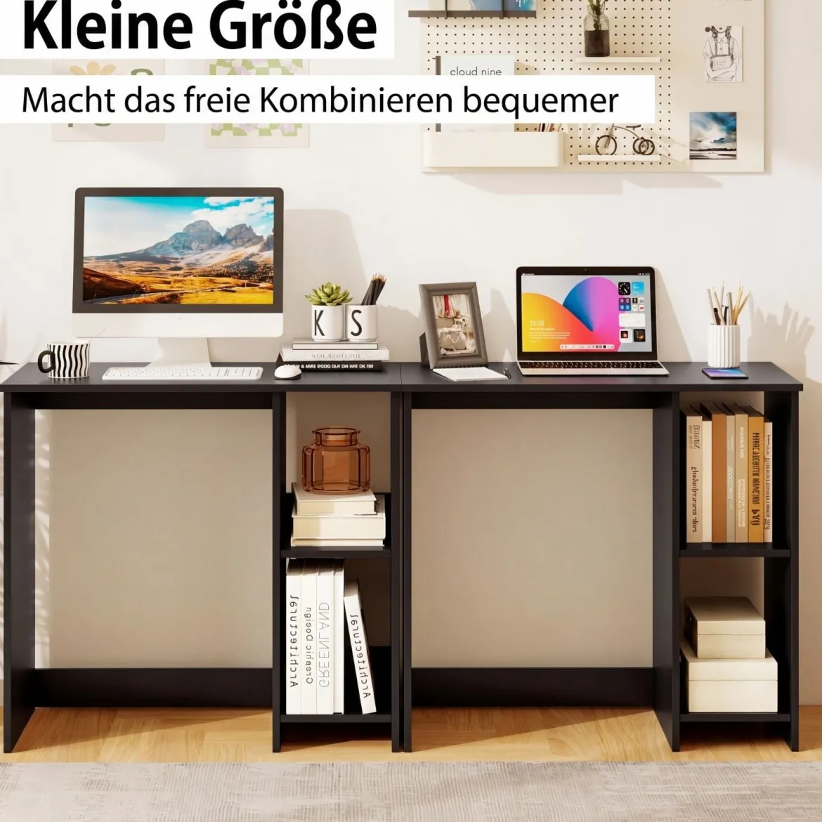 Kleiner Schreibtisch mit 2 Fächern Computertisch Bürotisch PC-Tisch 80 x 40 x 74 cm Weiß/Braun/Natur/Schwarz