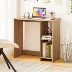 Kleiner Schreibtisch mit 2 Fächern Computertisch Bürotisch PC-Tisch 80 x 40 x 74 cm Weiß/Braun/Natur/Schwarz