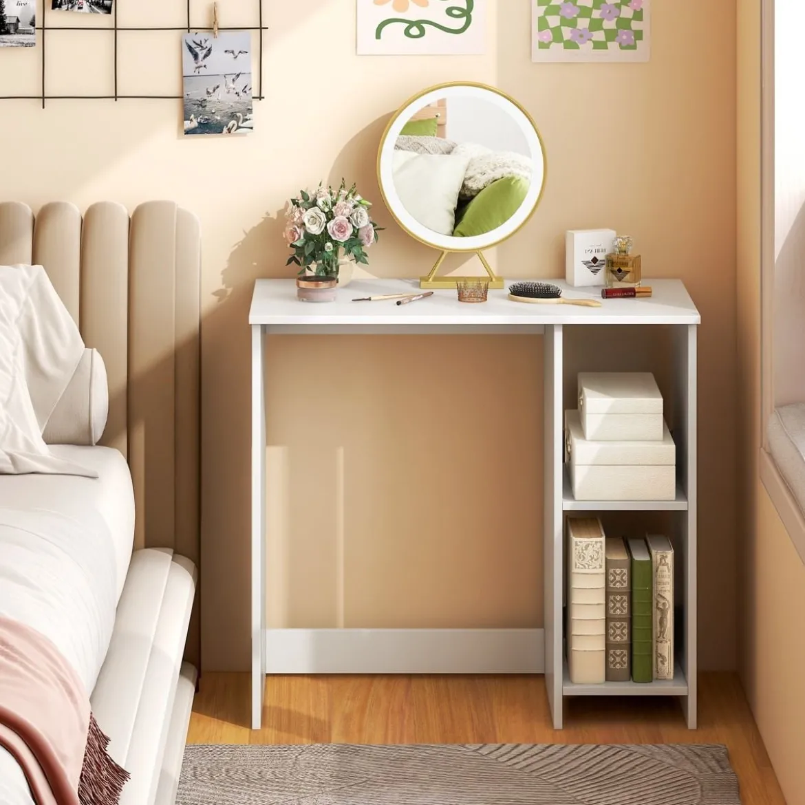 Kleiner Schreibtisch mit 2 Fächern Computertisch Bürotisch PC-Tisch 80 x 40 x 74 cm Weiß/Braun/Natur/Schwarz