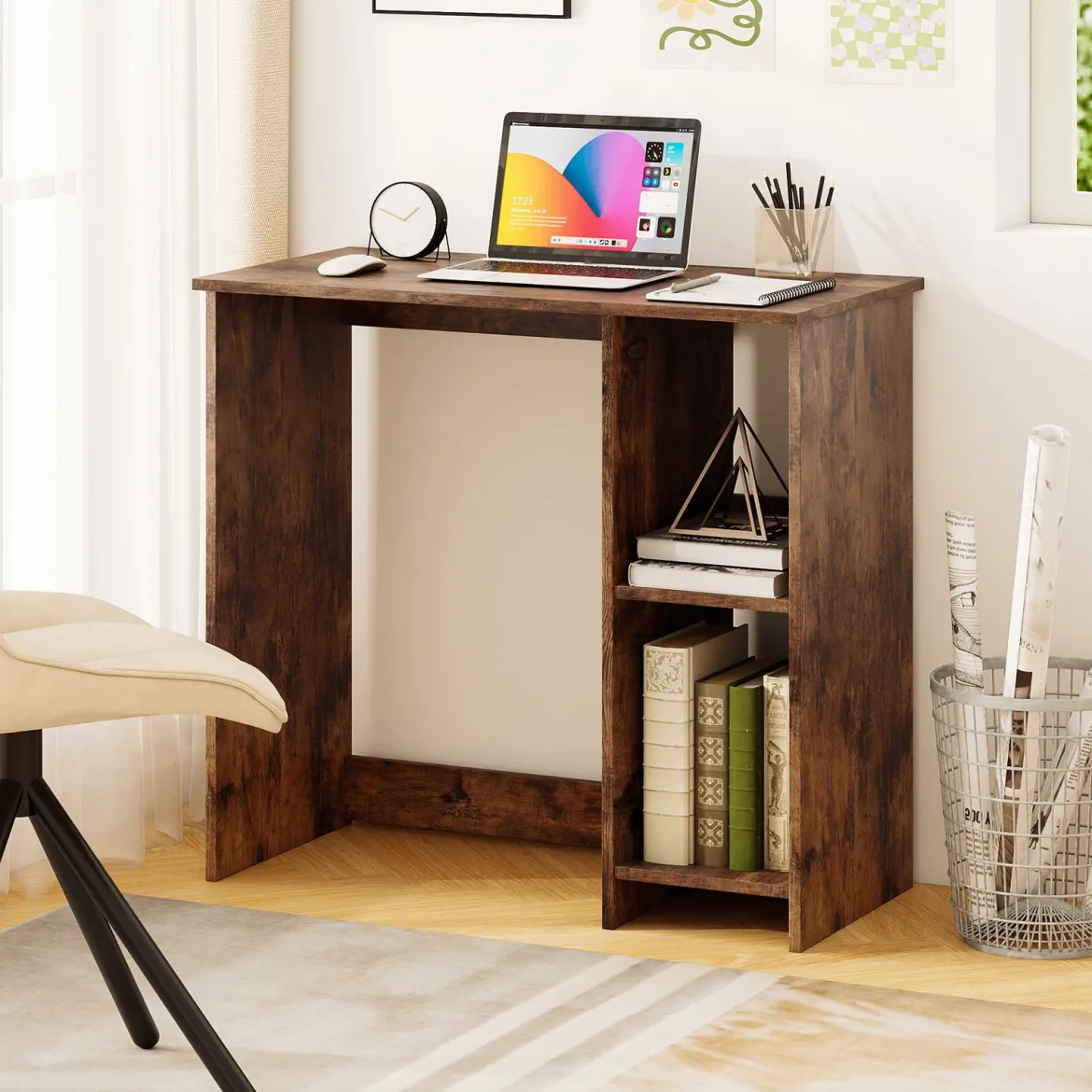 Kleiner Schreibtisch mit 2 Fächern Computertisch Bürotisch PC-Tisch 80 x 40 x 74 cm Weiß/Braun/Natur/Schwarz