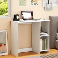 Kleiner Schreibtisch mit 2 Fächern Computertisch Bürotisch PC-Tisch 80 x 40 x 74 cm Weiß/Braun/Natur/Schwarz