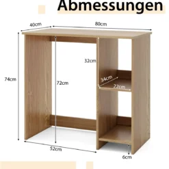 Kleiner Schreibtisch mit 2 Fächern Computertisch Bürotisch PC-Tisch 80 x 40 x 74 cm Weiß/Braun/Natur/Schwarz