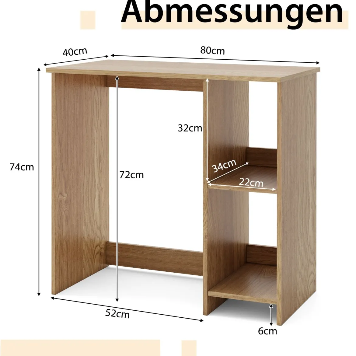 Kleiner Schreibtisch mit 2 Fächern Computertisch Bürotisch PC-Tisch 80 x 40 x 74 cm Weiß/Braun/Natur/Schwarz