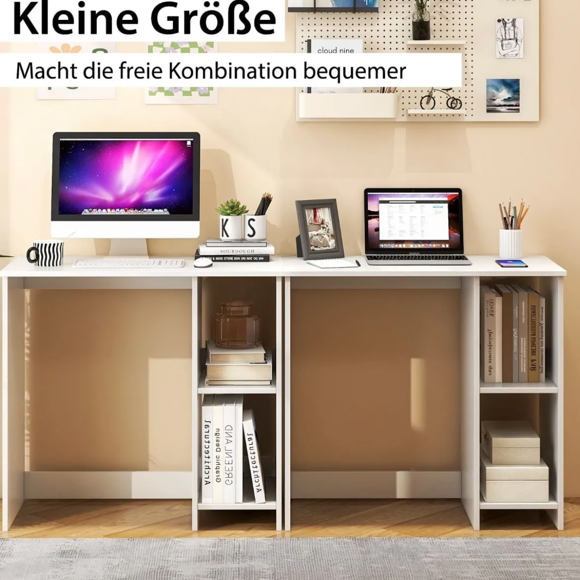 Kleiner Schreibtisch mit 2 Fächern Computertisch Bürotisch PC-Tisch 80 x 40 x 74 cm Weiß/Braun/Natur/Schwarz