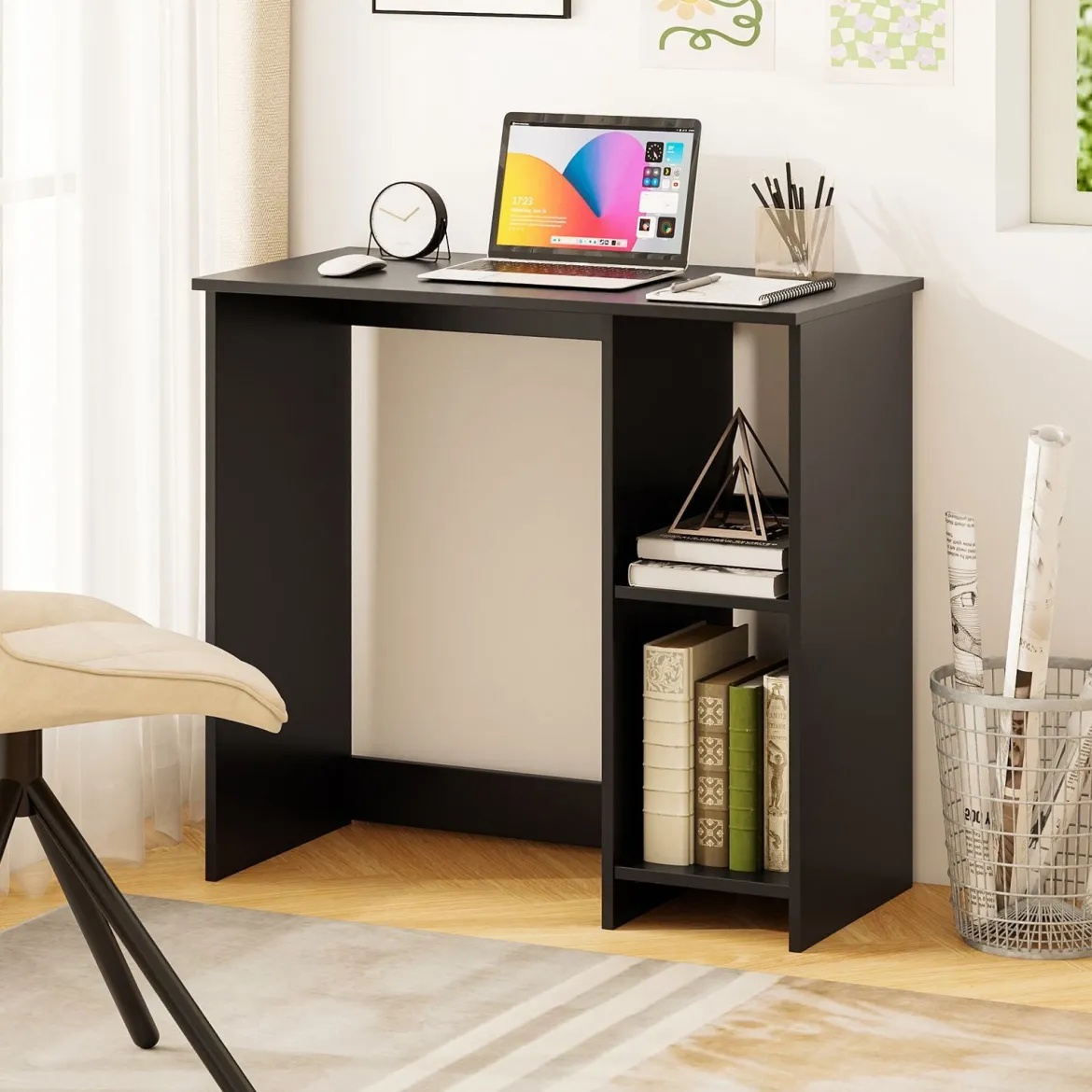 Kleiner Schreibtisch mit 2 Fächern Computertisch Bürotisch PC-Tisch 80 x 40 x 74 cm Weiß/Braun/Natur/Schwarz