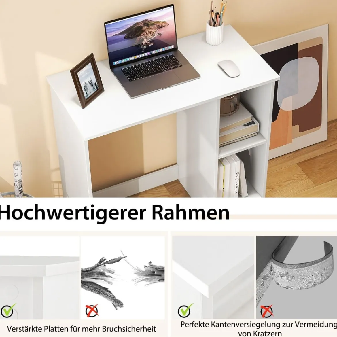 Kleiner Schreibtisch mit 2 Fächern Computertisch Bürotisch PC-Tisch 80 x 40 x 74 cm Weiß/Braun/Natur/Schwarz