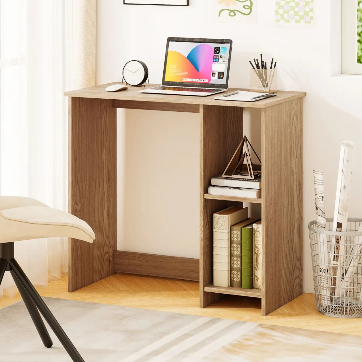 Kleiner Schreibtisch mit 2 Fächern Computertisch Bürotisch PC-Tisch 80 x 40 x 74 cm Weiß/Braun/Natur/Schwarz