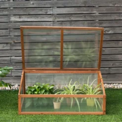 Kleines Kaltgewächshaus aus Holz Schutz für Blumenbeete im Garten oder auf der Terrasse 100 x 65 x 40 cm