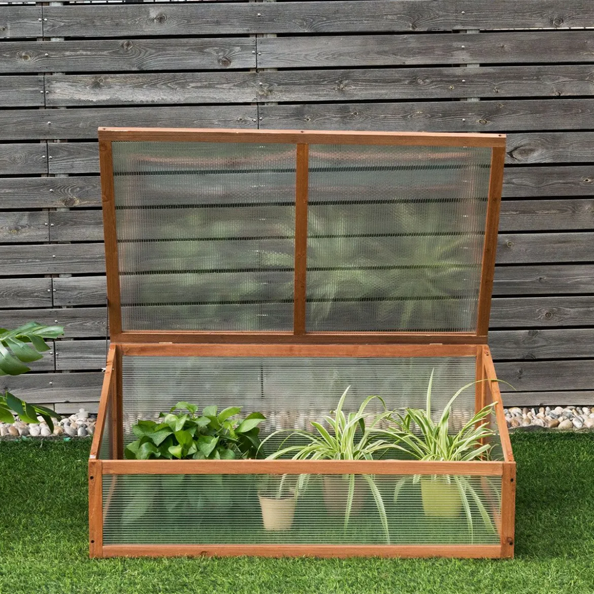 Kleines Kaltgewächshaus aus Holz Schutz für Blumenbeete im Garten oder auf der Terrasse 100 x 65 x 40 cm