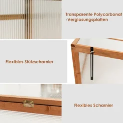 Kleines Kaltgewächshaus aus Holz Schutz für Blumenbeete im Garten oder auf der Terrasse 100 x 65 x 40 cm