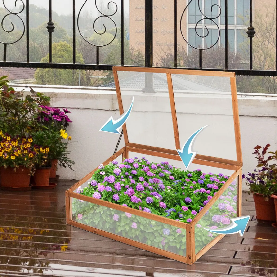 Kleines Kaltgewächshaus aus Holz Schutz für Blumenbeete im Garten oder auf der Terrasse 100 x 65 x 40 cm