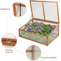 Kleines Kaltgewächshaus aus Holz Schutz für Blumenbeete im Garten oder auf der Terrasse 100 x 65 x 40 cm