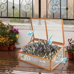 Kleines Kaltgewächshaus aus Holz Schutz für Blumenbeete im Garten oder auf der Terrasse 100 x 65 x 40 cm