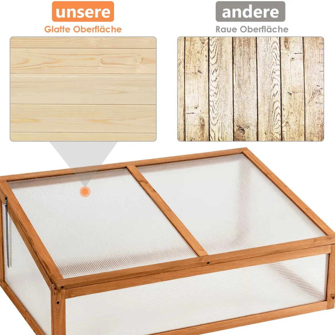 Kleines Kaltgewächshaus aus Holz Schutz für Blumenbeete im Garten oder auf der Terrasse 100 x 65 x 40 cm