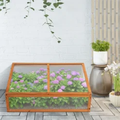 Kleines Kaltgewächshaus aus Holz Schutz für Blumenbeete im Garten oder auf der Terrasse 100 x 65 x 40 cm