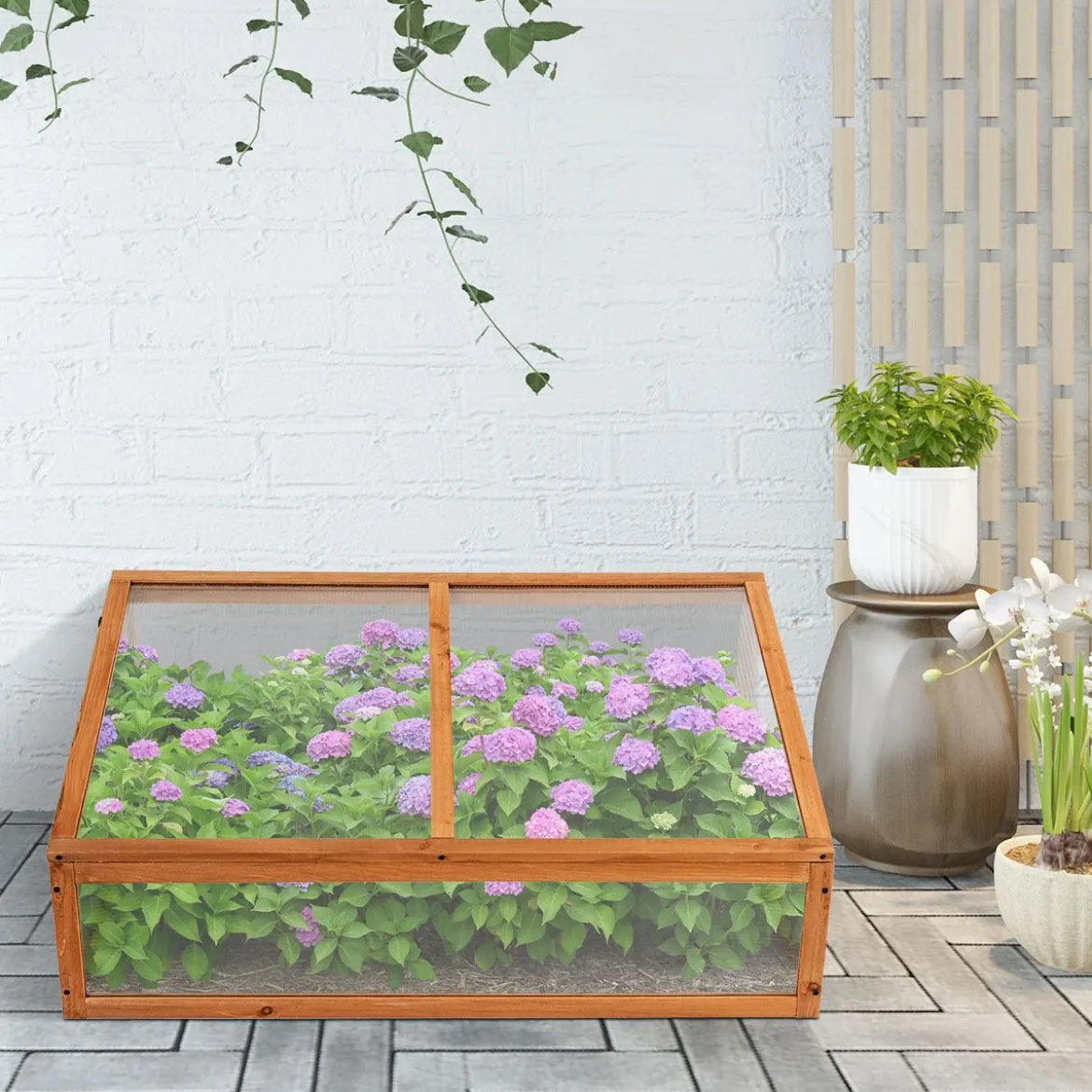Kleines Kaltgewächshaus aus Holz Schutz für Blumenbeete im Garten oder auf der Terrasse 100 x 65 x 40 cm