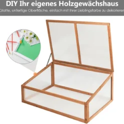 Kleines Kaltgewächshaus aus Holz Schutz für Blumenbeete im Garten oder auf der Terrasse 100 x 65 x 40 cm