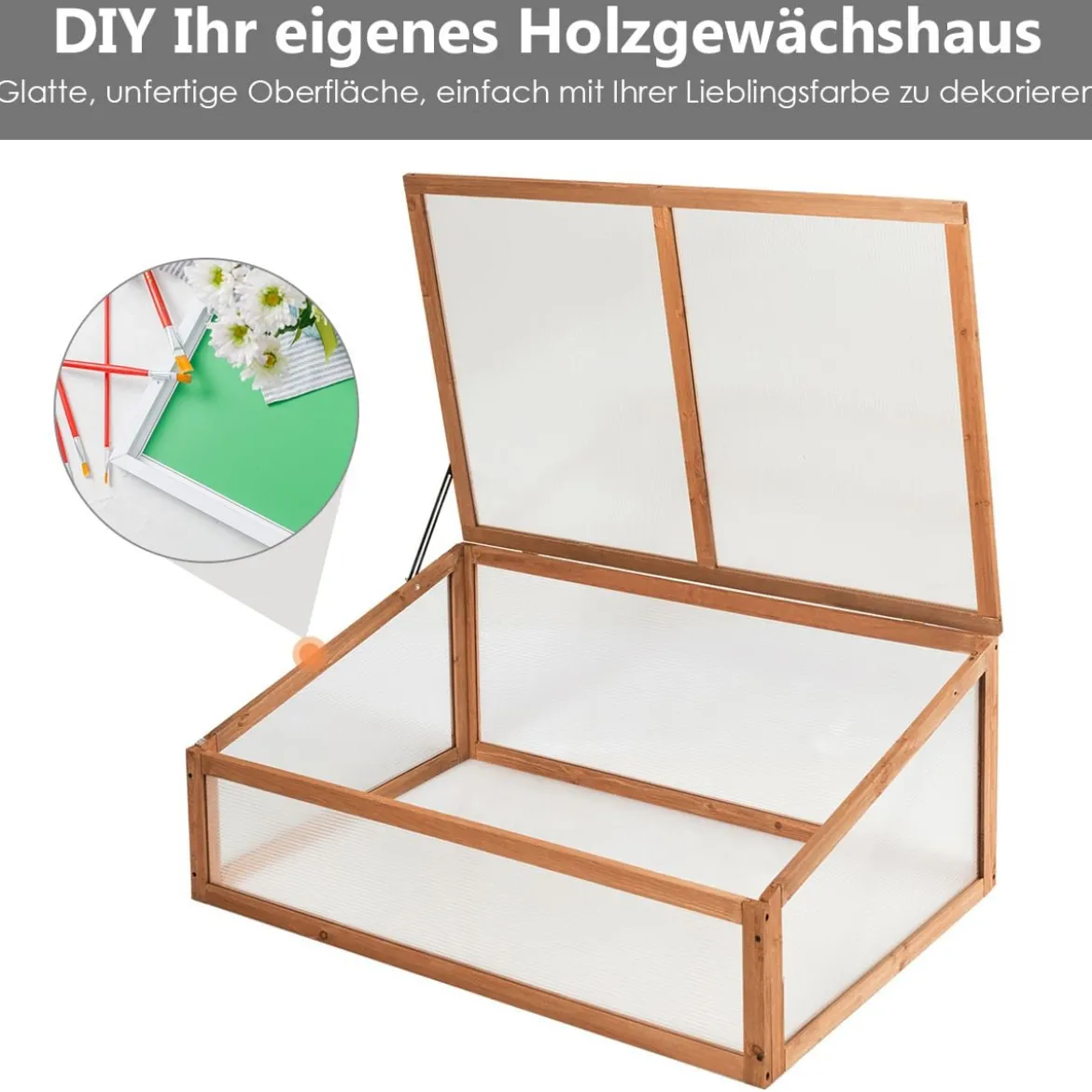 Kleines Kaltgewächshaus aus Holz Schutz für Blumenbeete im Garten oder auf der Terrasse 100 x 65 x 40 cm