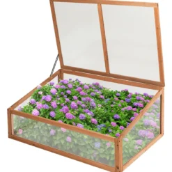 Kleines Kaltgewächshaus aus Holz Schutz für Blumenbeete im Garten oder auf der Terrasse 100 x 65 x 40 cm