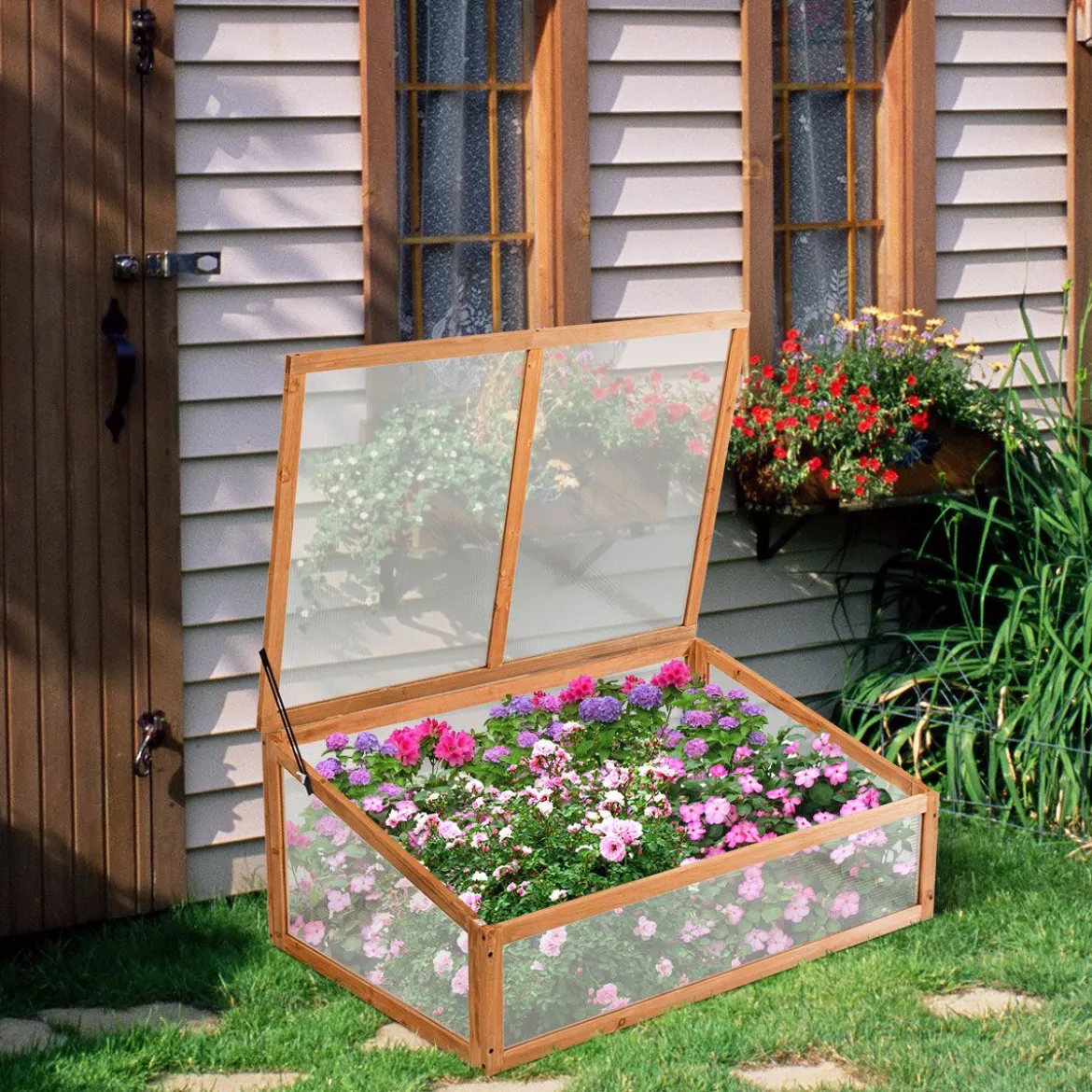 Kleines Kaltgewächshaus aus Holz Schutz für Blumenbeete im Garten oder auf der Terrasse 100 x 65 x 40 cm