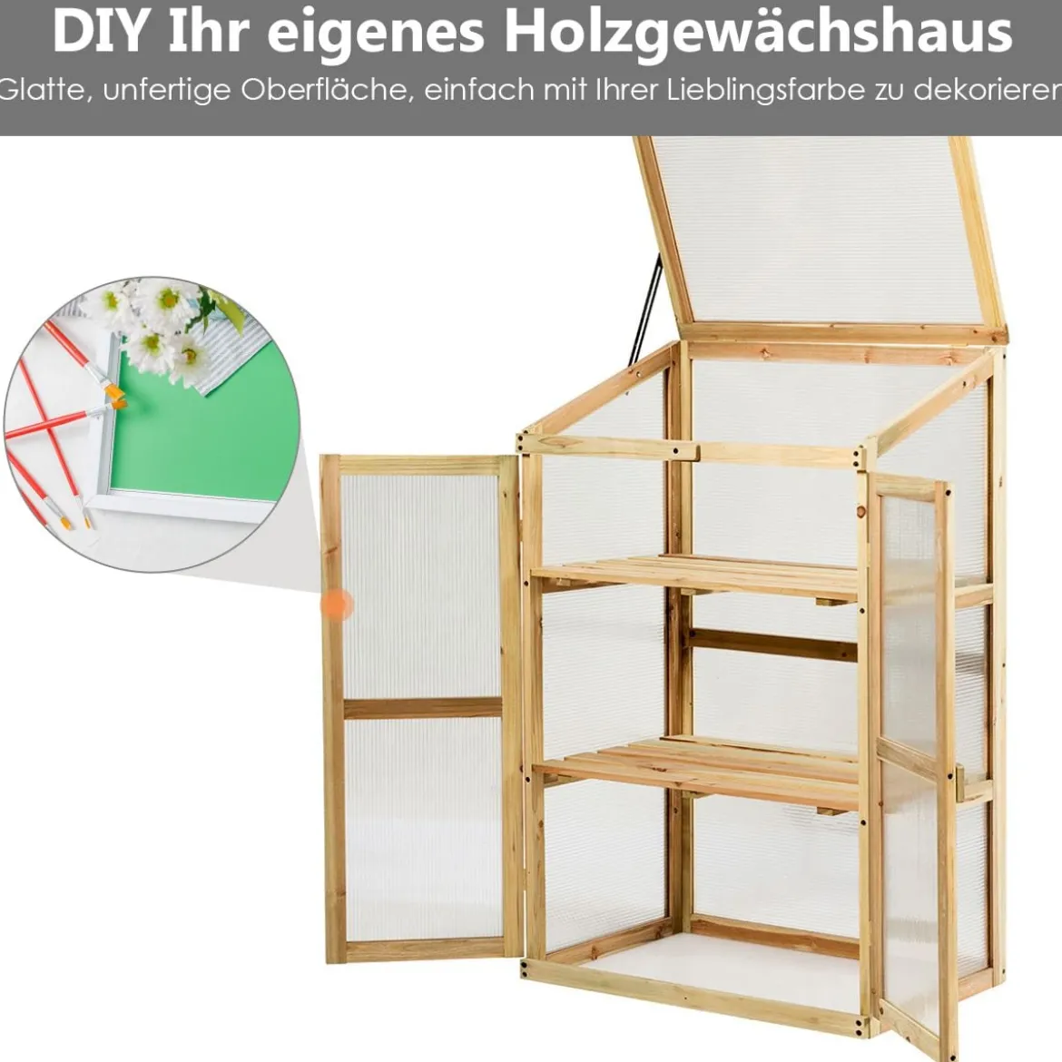 Kleines Kaltgewächshaus aus Holz 3-Ebenen Schutz für Blumenbeete im Garten 60 x 45 x 100 cm