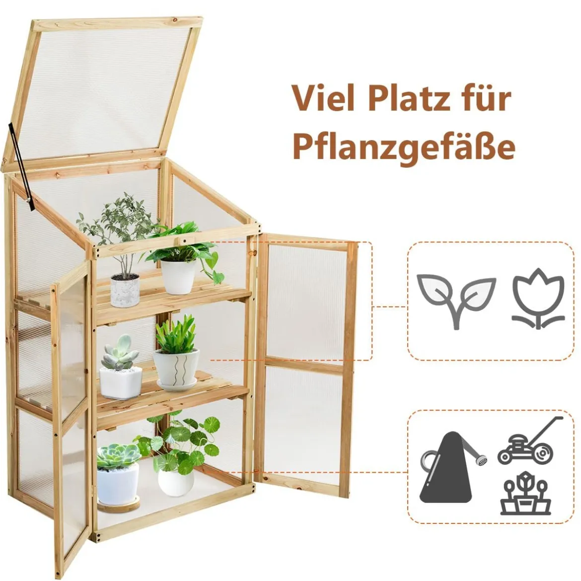 Kleines Kaltgewächshaus aus Holz 3-Ebenen Schutz für Blumenbeete im Garten 60 x 45 x 100 cm