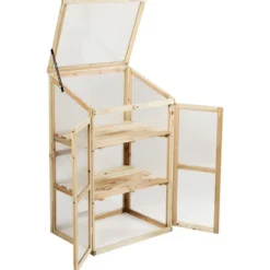 Kleines Kaltgewächshaus aus Holz 3-Ebenen Schutz für Blumenbeete im Garten 60 x 45 x 100 cm