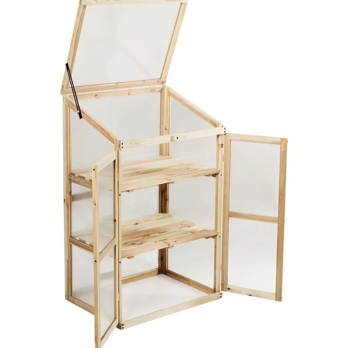 Kleines Kaltgewächshaus aus Holz 3-Ebenen Schutz für Blumenbeete im Garten 60 x 45 x 100 cm