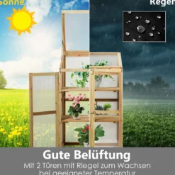 Kleines Kaltgewächshaus aus Holz 3-Ebenen Schutz für Blumenbeete im Garten 60 x 45 x 100 cm