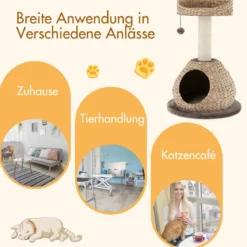 Klein Katzenbaum mit Höhle & Natürlichem Sisal & Handgefertigter Korb φ 48 x 70,5 cm