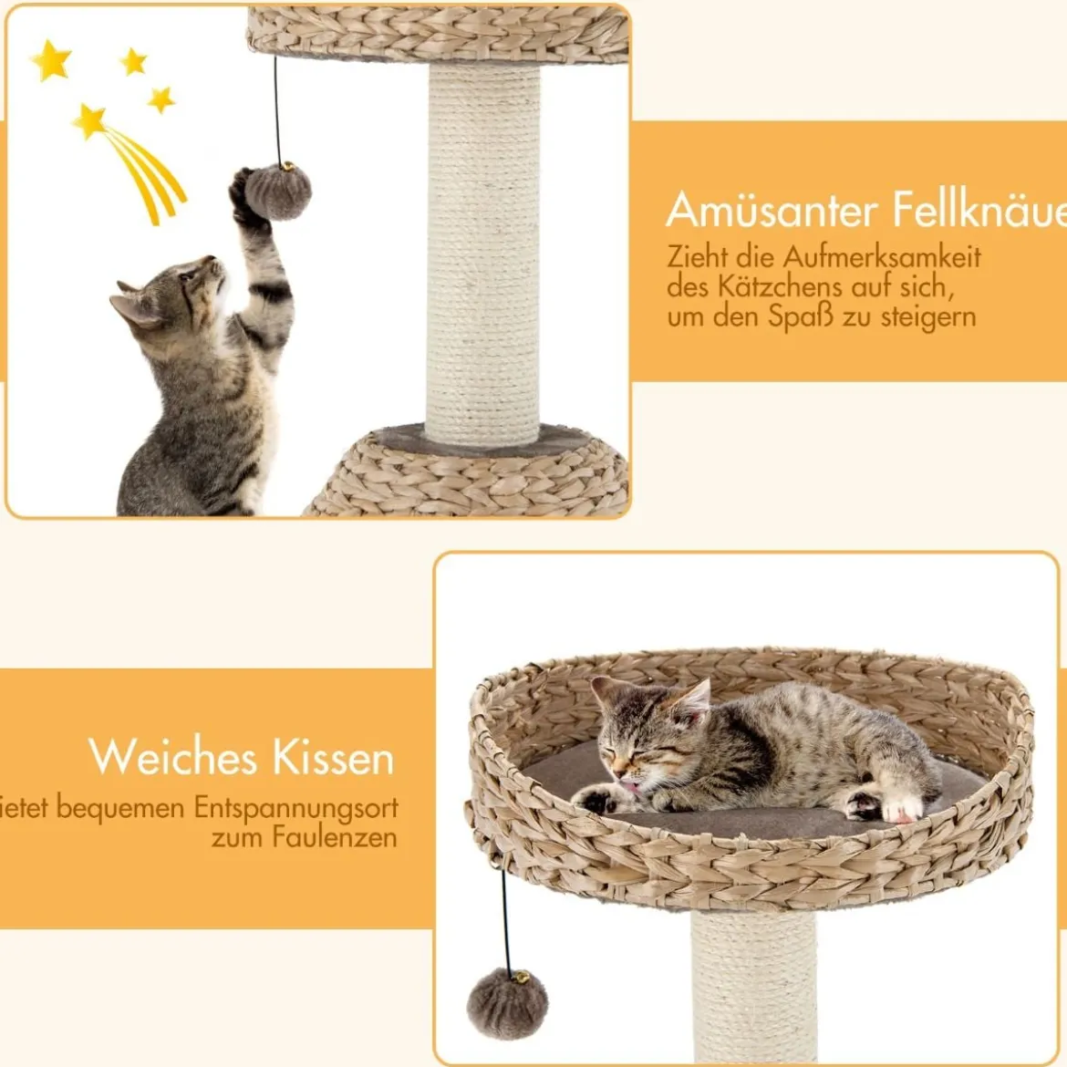 Klein Katzenbaum mit Höhle & Natürlichem Sisal & Handgefertigter Korb φ 48 x 70,5 cm