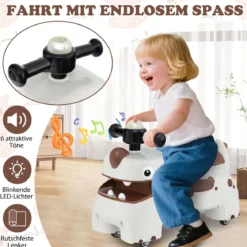 Kleinkind Aufsitzspielzeug Fahrzeug mit Stauraum unter dem Sitz Lichter Musik & Hupe Weiß