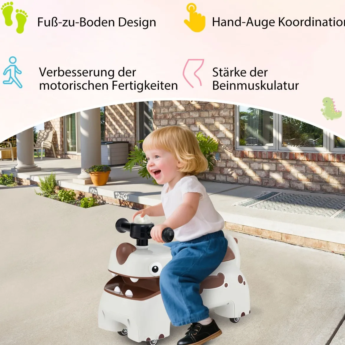Kleinkind Aufsitzspielzeug Fahrzeug mit Stauraum unter dem Sitz Lichter Musik & Hupe Weiß
