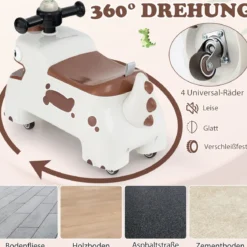 Kleinkind Aufsitzspielzeug Fahrzeug mit Stauraum unter dem Sitz Lichter Musik & Hupe Weiß