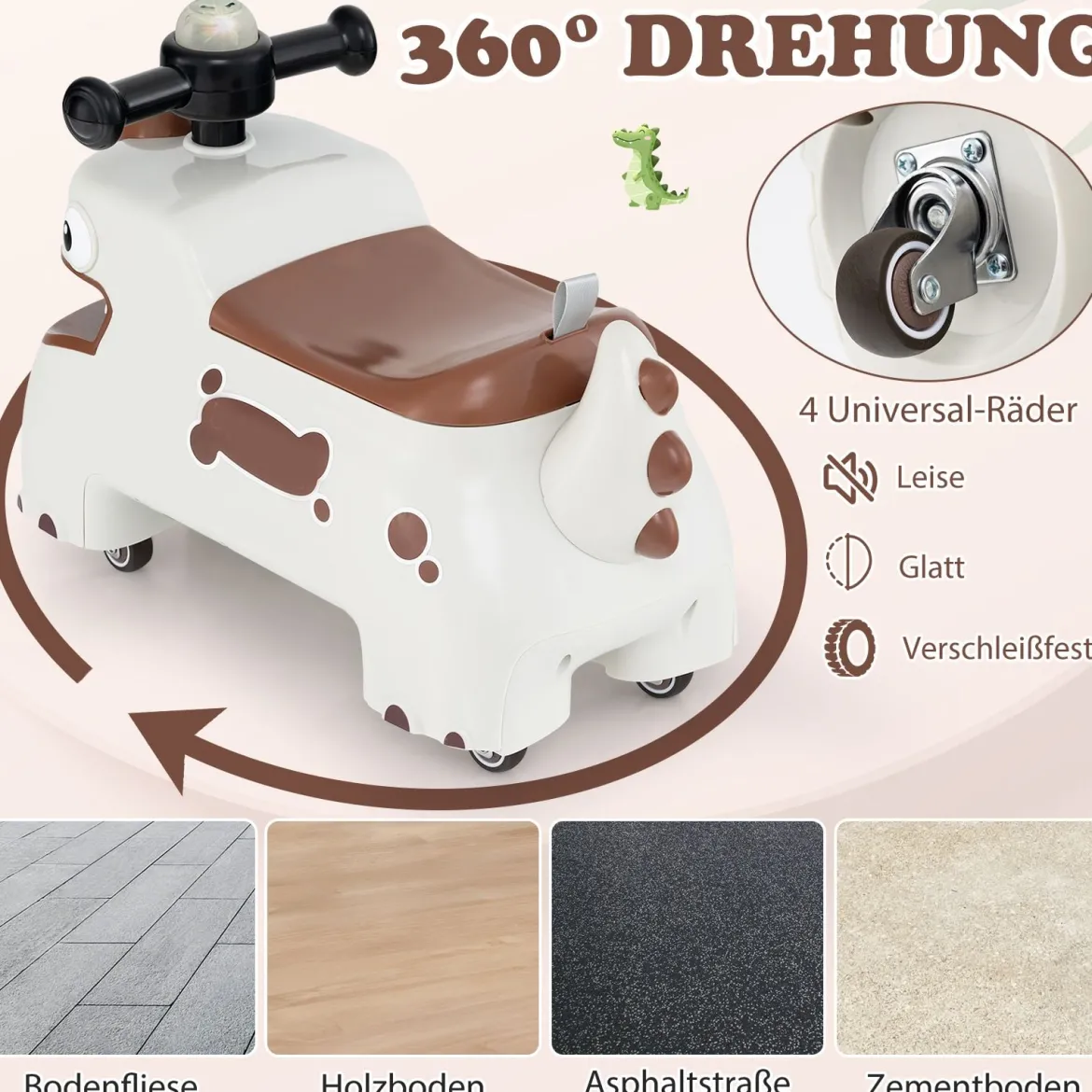 Kleinkind Aufsitzspielzeug Fahrzeug mit Stauraum unter dem Sitz Lichter Musik & Hupe Weiß