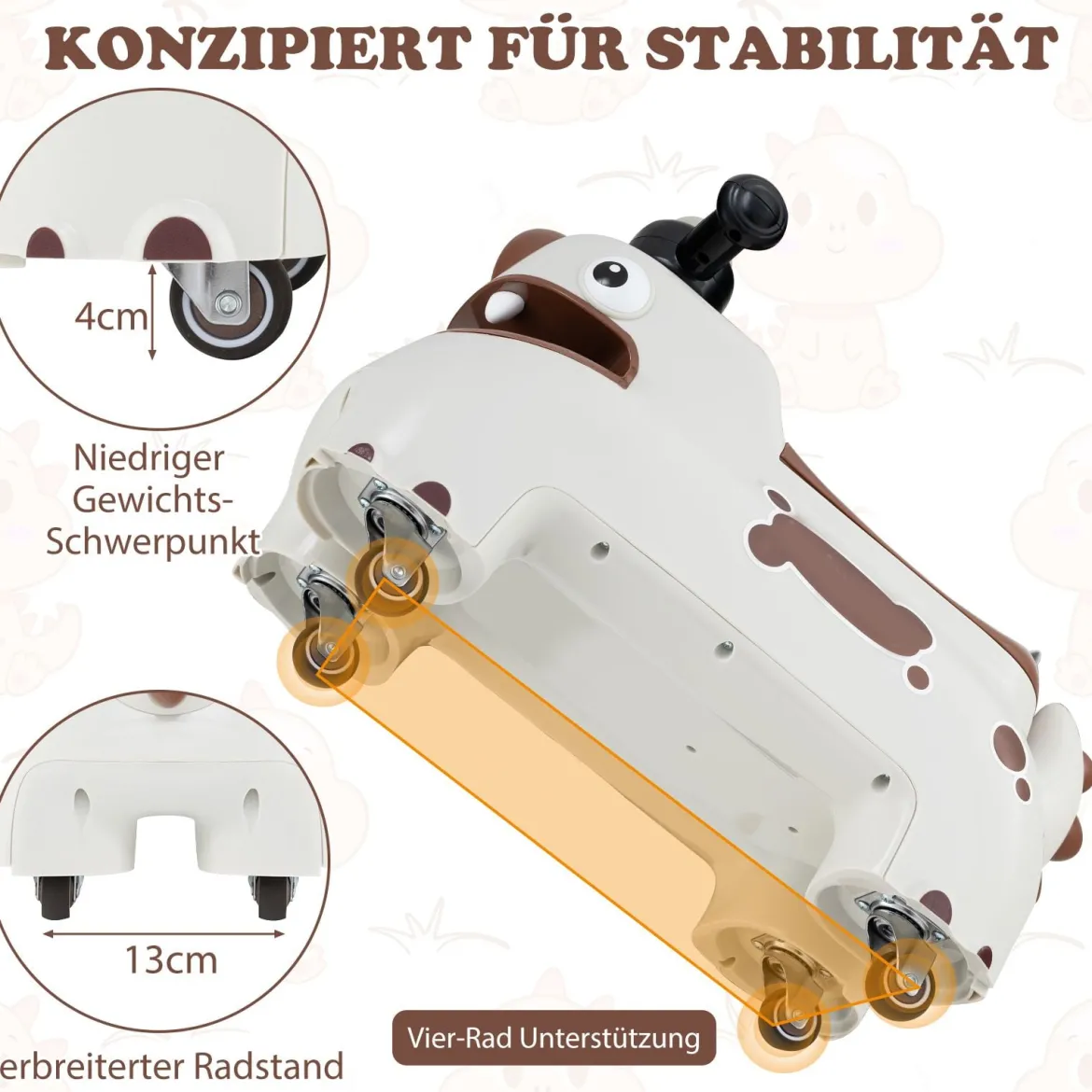 Kleinkind Aufsitzspielzeug Fahrzeug mit Stauraum unter dem Sitz Lichter Musik & Hupe Weiß
