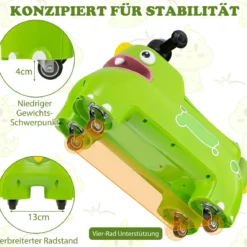 Kleinkind Aufsitzspielzeug Fahrzeug mit Stauraum unter dem Sitz Lichter Musik & Hupe Grün
