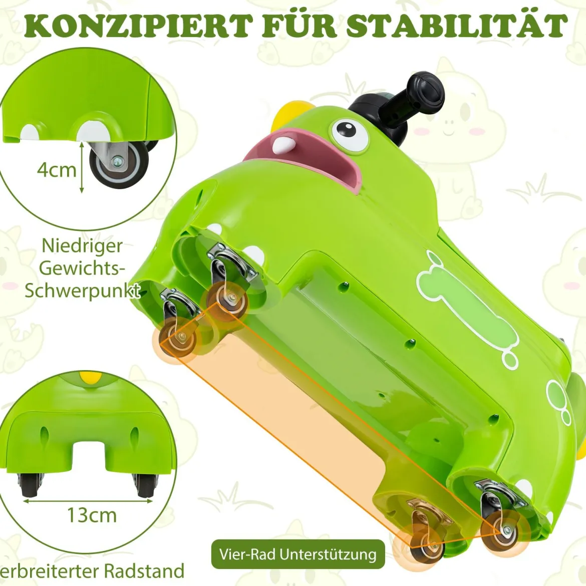 Kleinkind Aufsitzspielzeug Fahrzeug mit Stauraum unter dem Sitz Lichter Musik & Hupe Grün