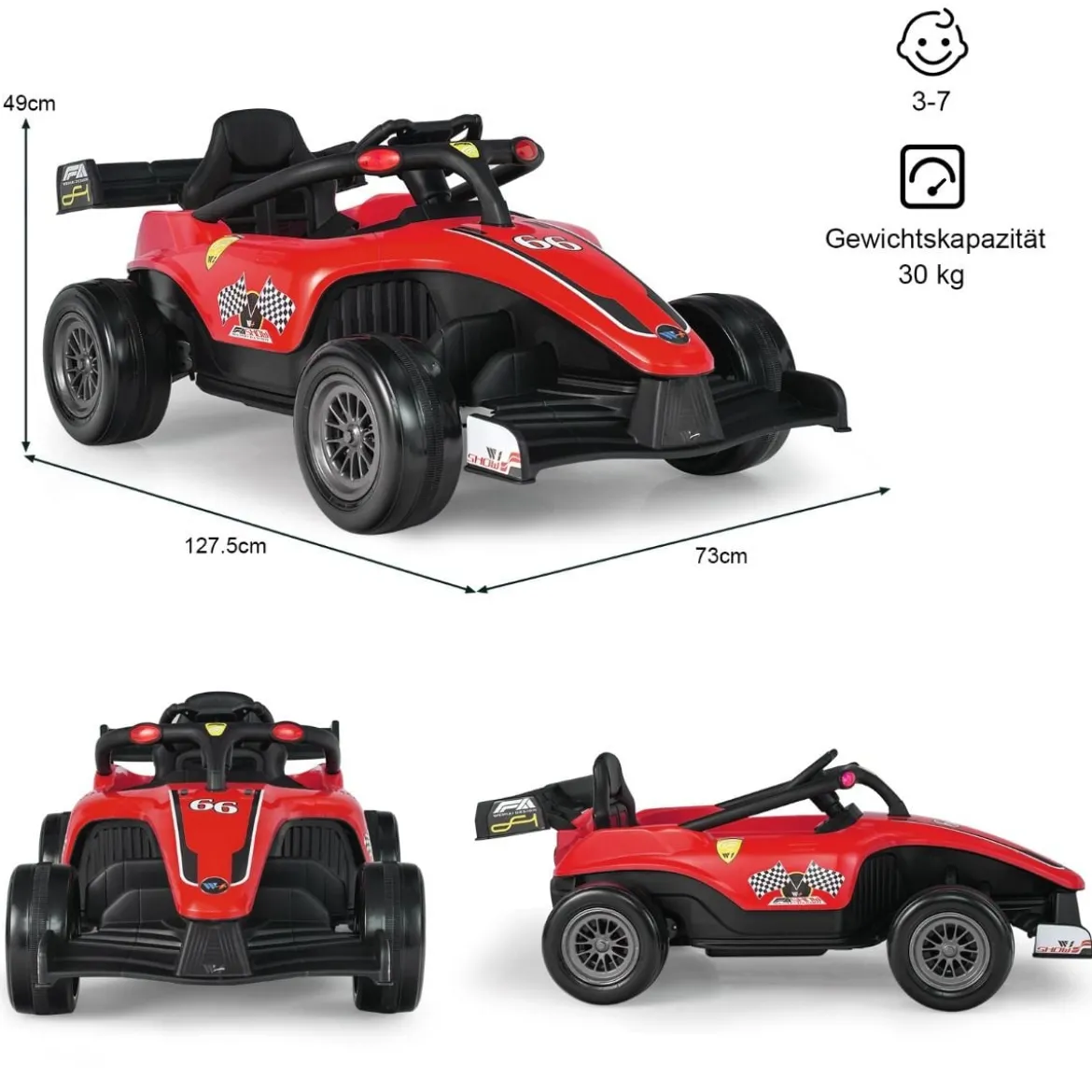 Kleinkind-Elektroauto 12-V-Kinderauto Elektrisches Rennauto für Kleinkinder mit Fernbedienung Rot