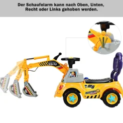 Kleinkinder Sitzbagger Kinderbagger Sandbagger mit zwei Schaufeln Gelb 103 x 29 x 46,5 cm