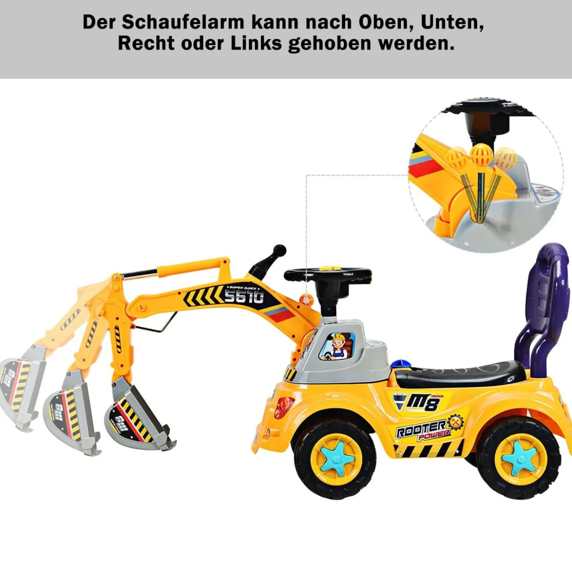 Kleinkinder Sitzbagger Kinderbagger Sandbagger mit zwei Schaufeln Gelb 103 x 29 x 46,5 cm