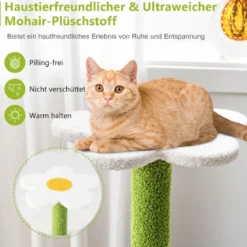 Klein Kratzbaum mit blumenförmiger Sitzfläche & 2 Bällen & blattförmiger Kletterturm Grün+Blau